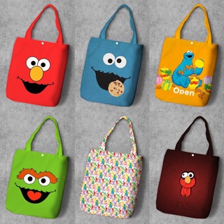 芝麻街 ELMO 拉鍊款購物袋 鈕扣手提袋 加厚 帆布單肩包 學生包 媽媽包 帆布包