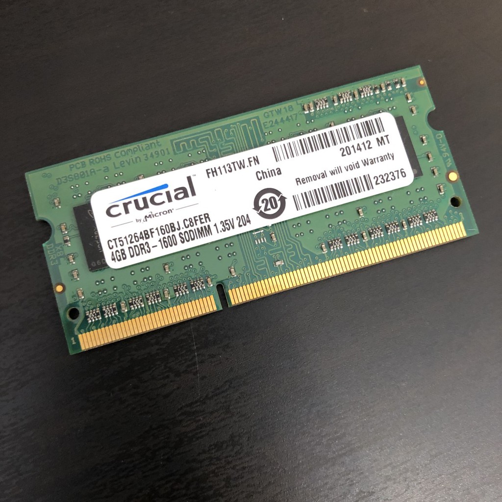 美光 Crucial 4GB DDR3L-1600 SODIMM 記憶體