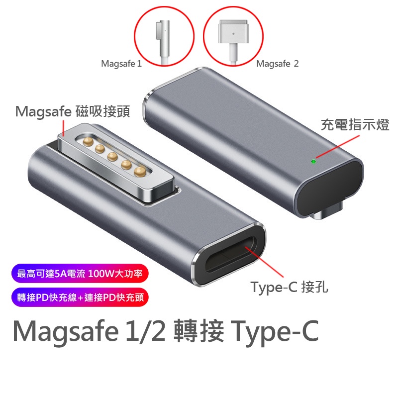 MagSafe 1/2 轉接 USB-C PD快充 適用 Type-C 磁吸充電 45W 60W 85W Macbook