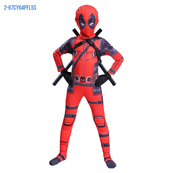 新款萬聖節服裝 漫威英雄Deadpool表演服 兒童死侍cosplay緊身連體服