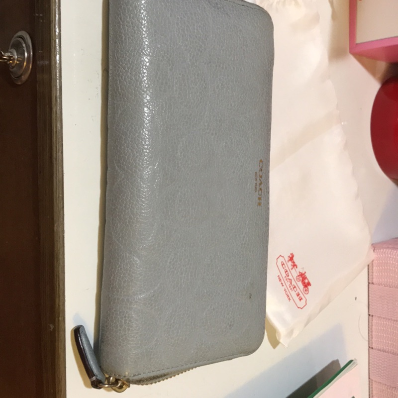 限時降價！！！精品品牌coach女性長夾藍色羊皮品質柔軟