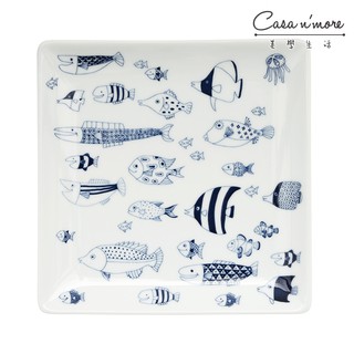 日本 Natural69 波佐見燒 CocoMarine 方形淺盤 陶瓷盤 菜盤 水果盤17cm 熱帶魚群 日本製