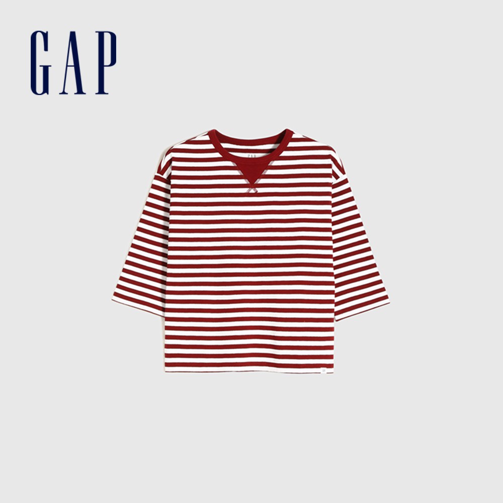 Gap 男童裝 純棉質感七分袖T恤 厚磅密織系列-紅色條紋(758972)