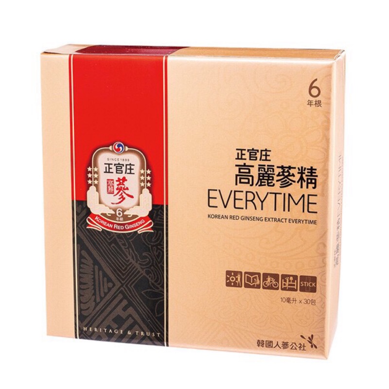 【正官庄】高麗蔘精EVERYTIME 30入X1盒，加贈【正官庄】高麗蔘茶20入（附原廠紙袋）