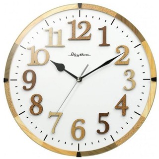 <秀>RHYTHM 日本麗聲30cm實木質本色3D立體數字刻劃凸鏡面靜音掛鐘 CMG130NR06