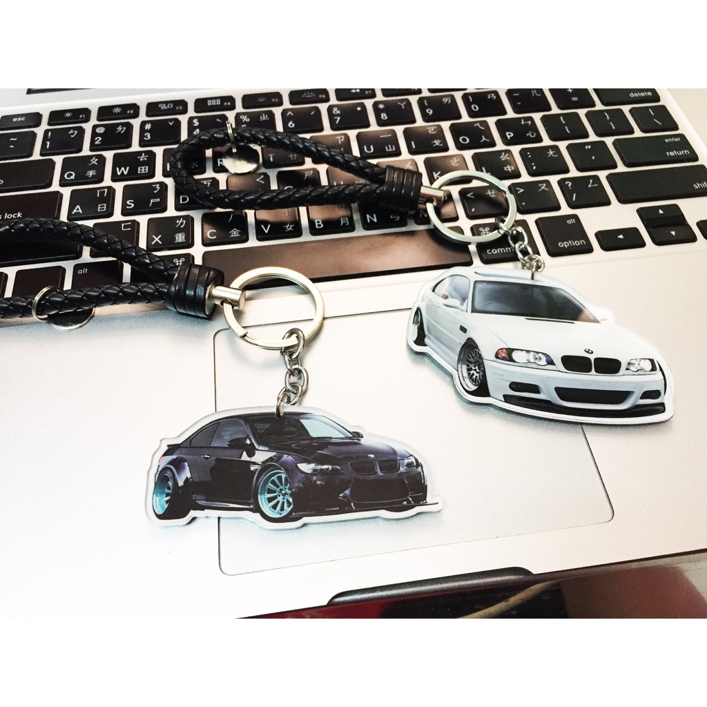 【台灣現貨，當天發貨】BMW E46 E92 M3造型雙面亞克力鑰匙扣 含皮繩 個性創意逼真汽車掛飾 改裝車潮流掛墜鑰匙