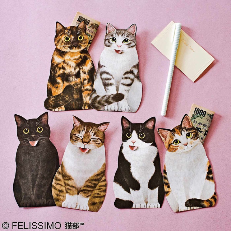 FELISSIMO 日本製 貓咪伸舌頭紅包袋~貓部