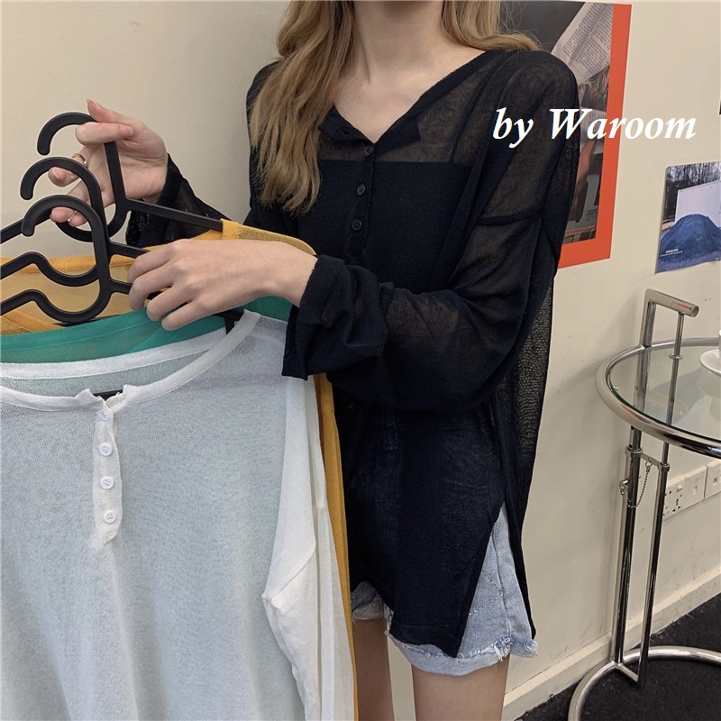 Waroom 售完不補 A395 網紅寬鬆防曬衫 針織 薄款長袖T恤 長袖上衣 空調衫 罩衫 透膚上衣 薄款上衣