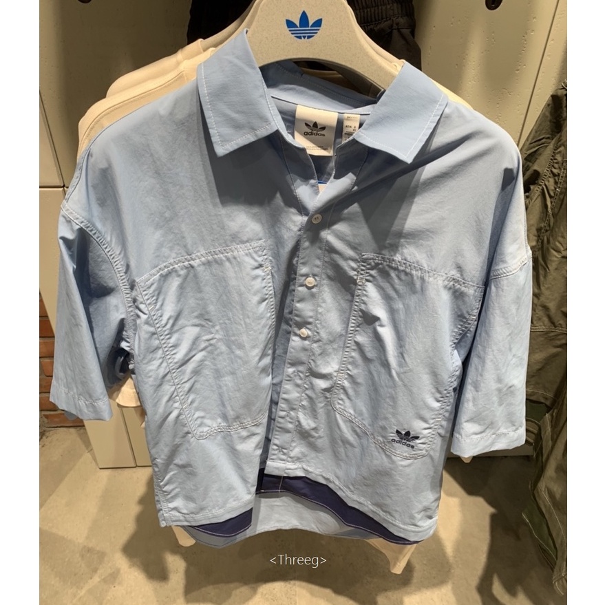 🏀ADIDAS ORIGINALS 短袖襯衫 運動 刺繡LOGO 尼龍 淺藍 男款 HM7995