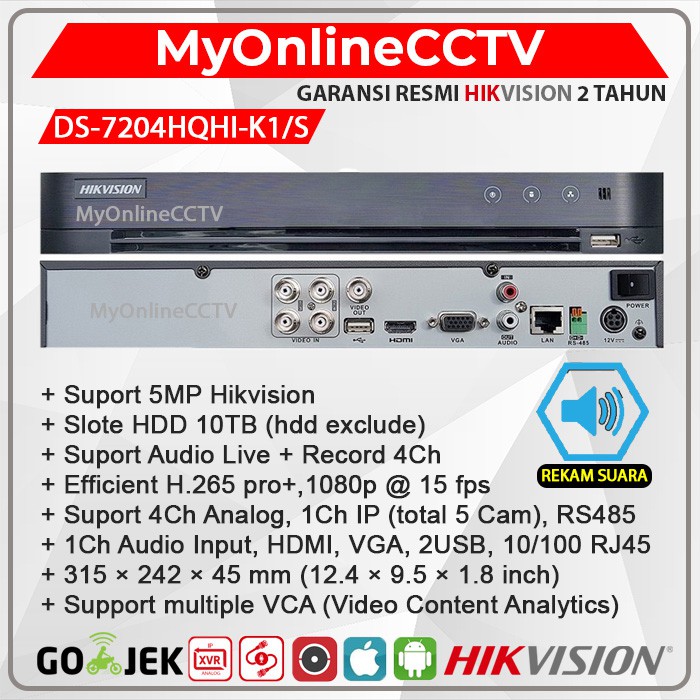Ds-7204hqhi-k1 Hikvision DS 7204HQHI K1 5MP 4CH 1IP CCTV 攝像機