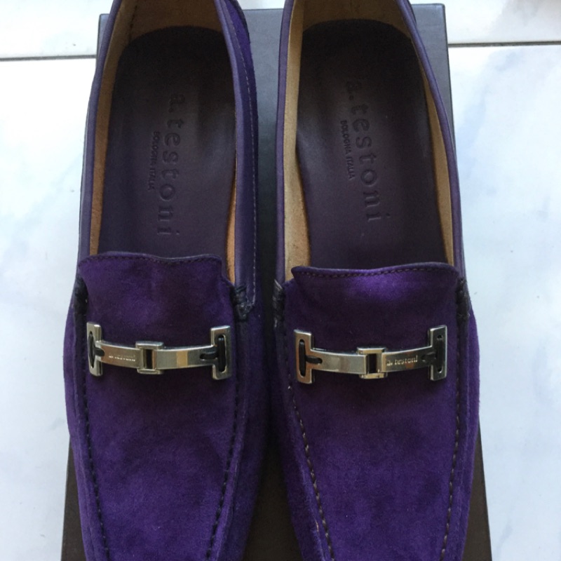 a.testoni 紫色麂皮平底鞋真品36號
