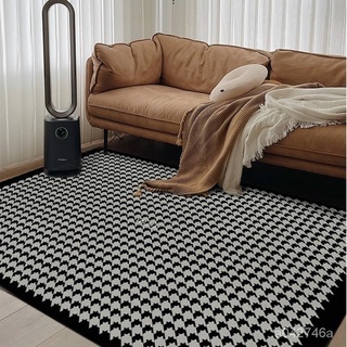 千鳥格黑白格子地毯 客廳茶幾毯 輕奢臥室床邊ins風地墊 耐臟易打理墊子