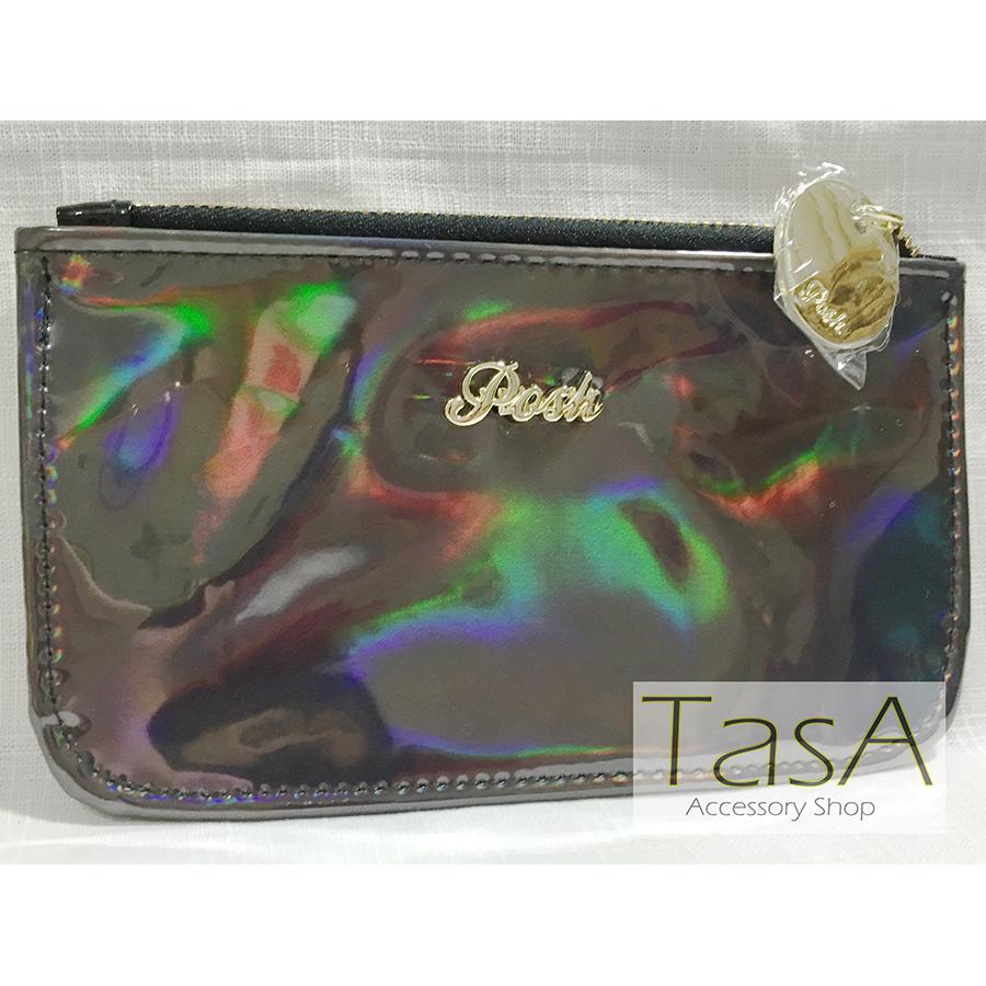 TasA Accessory shop-泰國設計師品牌 POSH 小錢包/零錢包/手機包-金屬彩虹光澤閃爍款 炫彩黑