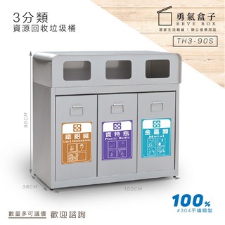 🗃️勇氣盒子 【附分類貼紙3張】不鏽鋼 三分類 資源回收桶 TH3-90S 資源回收桶 分類垃圾桶 垃圾桶 下標前請詢問