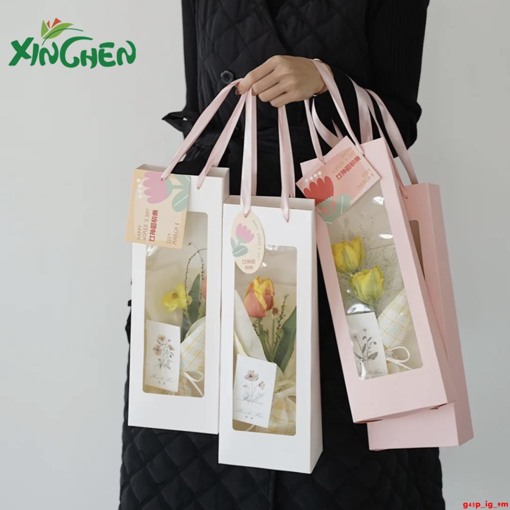 單枝花束手提袋母親節兒童節小花束袋子折疊開窗鮮花袋5個 包 蝦皮購物