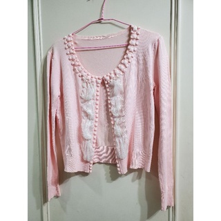 點2🗣粉色 針織 亮片造型領 蕾絲造型 防曬外套 冷氣房 外套