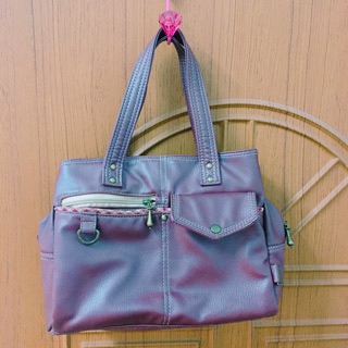 （二手）Spring 皮製氣質三層手提包-紫紅色