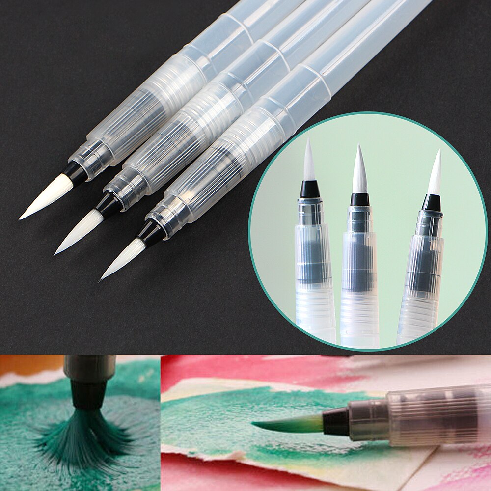 3/6支 自來水筆 固體水彩顏料畫筆 初學者手繪筆 毛筆 軟頭儲水畫筆