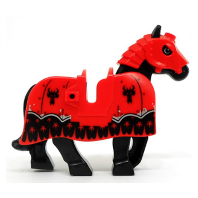 【台中翔智積木】LEGO 樂高 城堡 Black Horse 黑色印刷馬 (後腳可動) 龍國 馬袍 馬盔