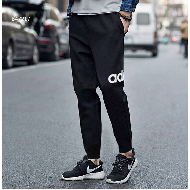 Adidas Essentials Pants 黑色縮口棉質Logo長褲B47217 | 蝦皮購物