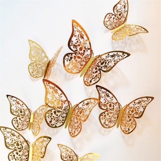 現貨12入 4D立體 鏤空蝴蝶蛋糕裝飾牆貼婚禮派對家居蝴蝶裝飾