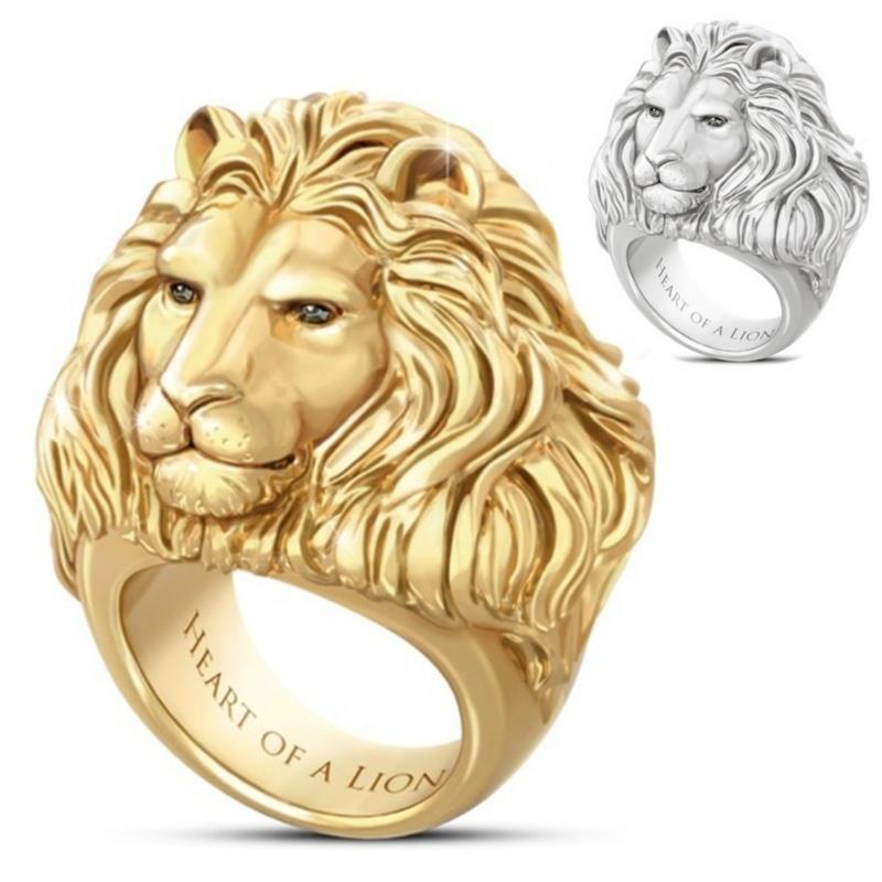 新款時尚獅子頭環動物圖案合金戒指男女禮物
