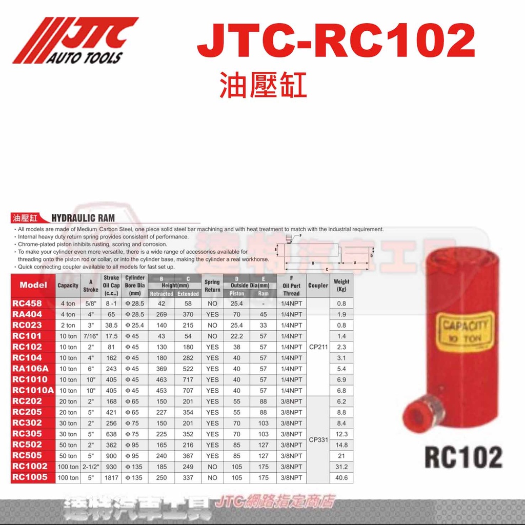 JTC-RC102 油壓缸☆達特汽車工具☆JTC RC102
