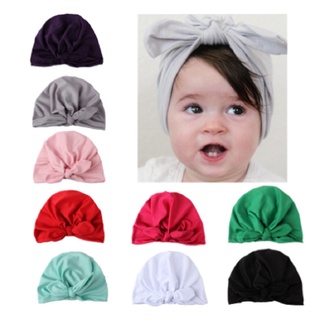 現貨(F0001)~女童兔耳朵打結套頭帽子印度帽牛奶絲兒童帽子