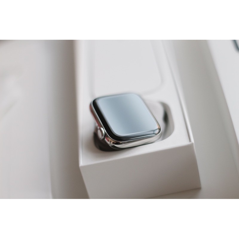 原廠 不銹鋼 Apple Watch S4 44mm 銀色 白色矽膠錶帶 保固內