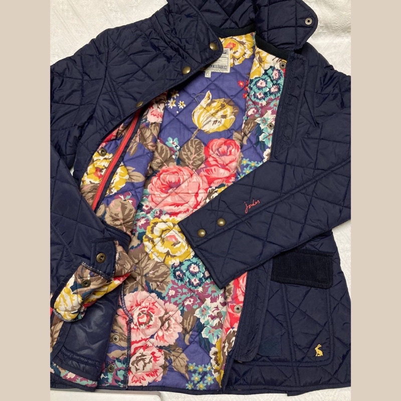 Miolla 英國品牌Joules 深藍色內裡超美彩花菱格紋輕量修身保暖外套