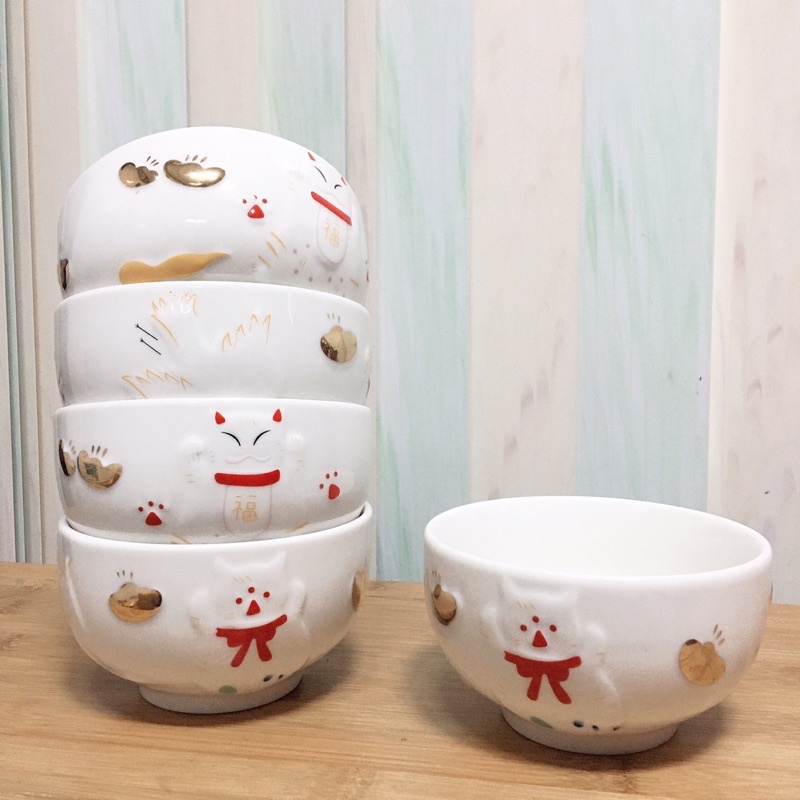 招財貓陶瓷碗 玻璃碗 日系 可愛貓咪 碗 廚具 餐具 全新