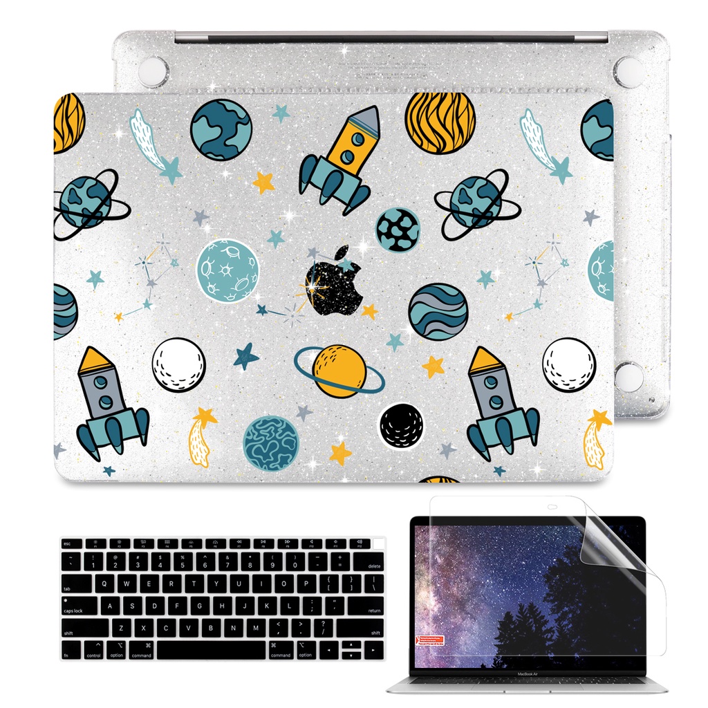 星星高清打印保護殼適用於MacBook Pro Air 13 14英吋文藝風小清新水晶外殼+注音鍵盤膜+螢幕膜