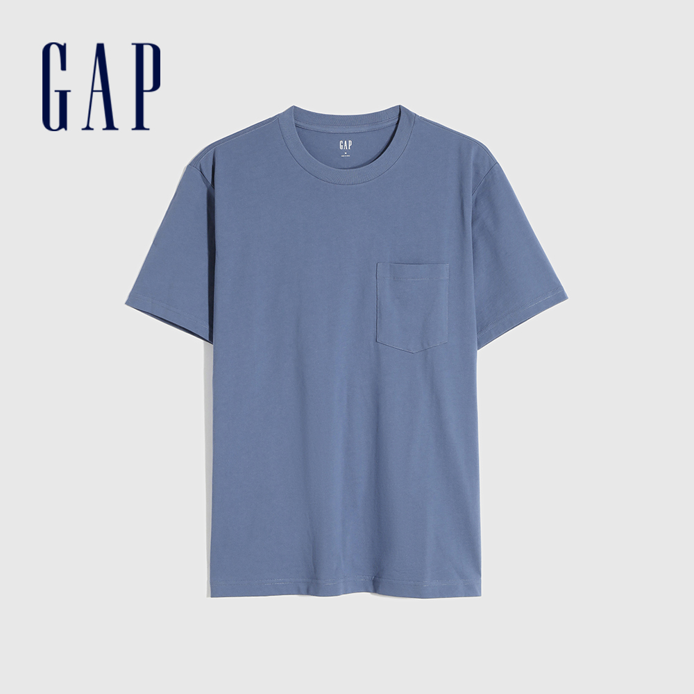 Gap 男女同款 純棉素色短袖T恤 厚磅密織親膚系列-灰藍色(690357)