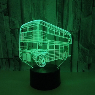 Tingna Go 雙層公交巴士3D亞克力夜燈 觸摸開關七彩視覺立體燈 3D視覺燈檯燈