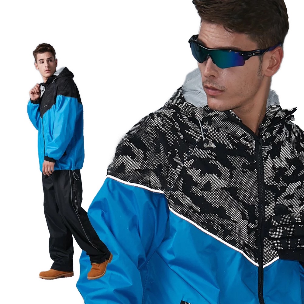 [安信騎士] BAOGANI 寶嘉尼 B05 極光機能二件式雨衣 藍色 兩件式 反光 雨衣 背包型雨衣 登山 防水外套