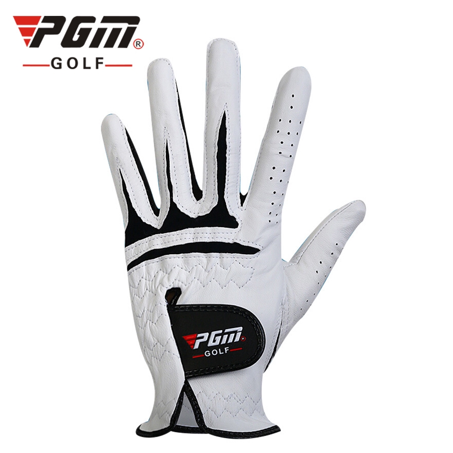 Pgm 高爾夫高級皮手套舒適白色左右手男士手套帶指尖通風孔透氣設計 ST002