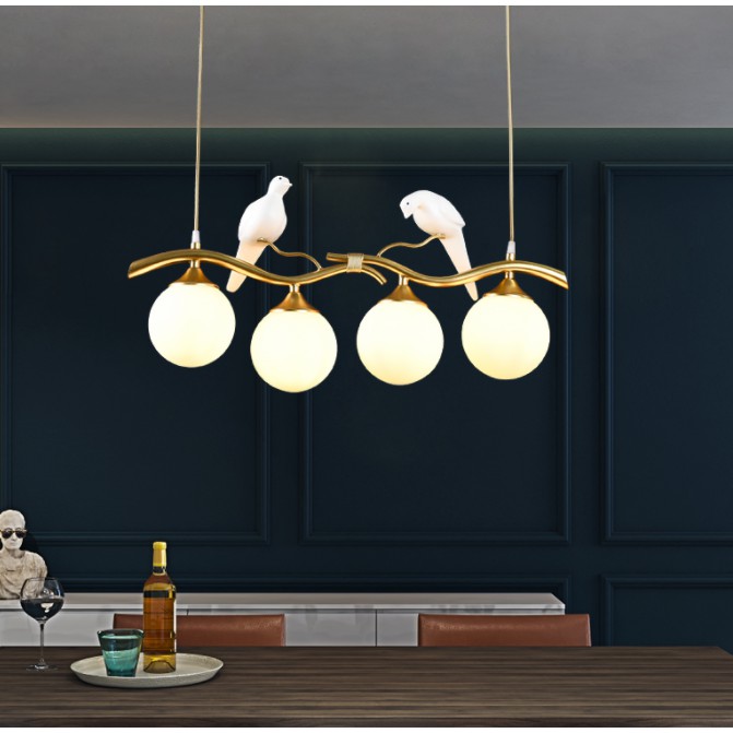 110V長條餐廳小鳥吊燈 北歐新款後現代簡約磨豆玻璃創意餐桌書房燈具