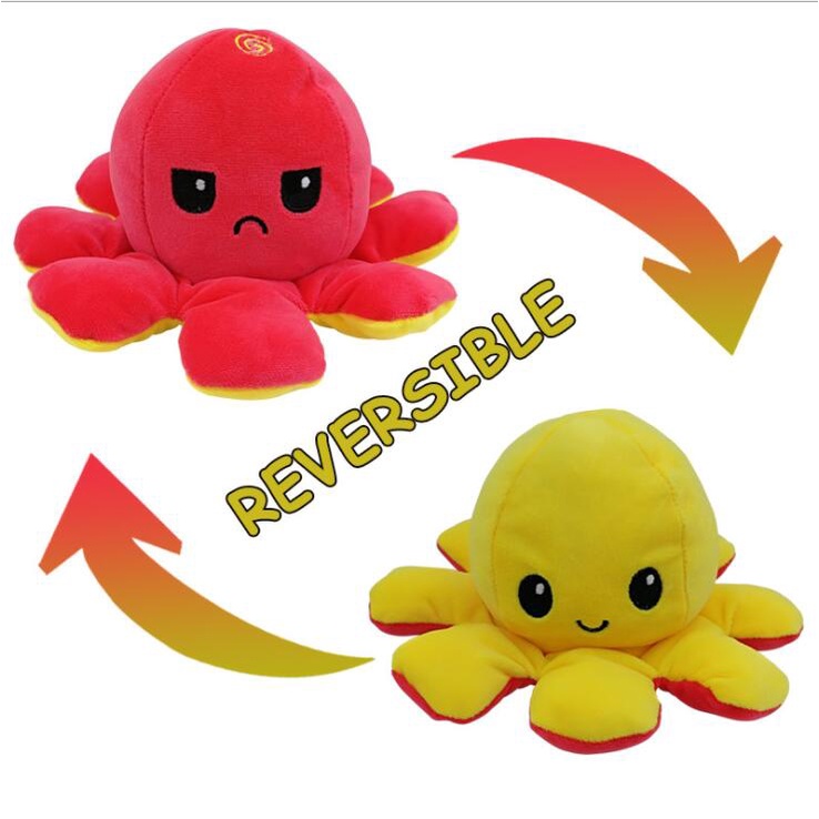 兒童毛絨玩具 章魚兩面雙色可翻轉表情玩偶20*20*10cm