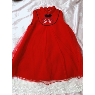 ✨現貨✨女童拜年童裝過年拜年紅色旗袍式紗裙洋裝