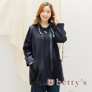 betty’s貝蒂思(15)口袋刺繡連帽毛料大衣外套(深藍)