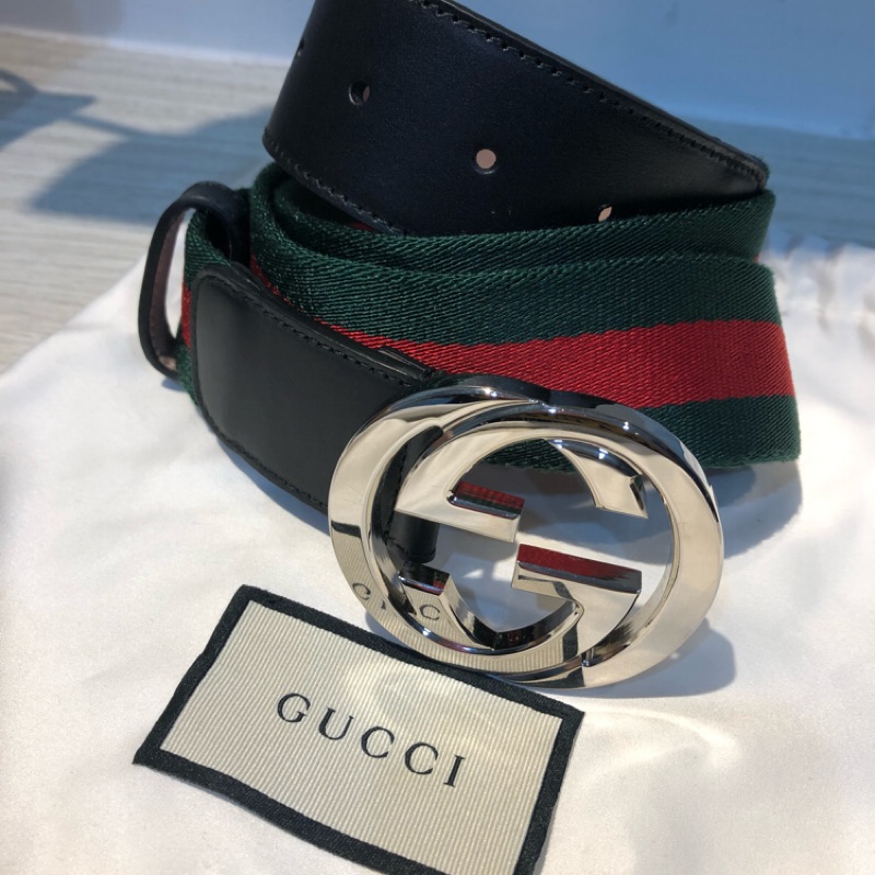 Gucci 雙G扣環皮帶 ❤️綠紅綠織帶牛皮釦式