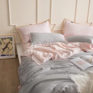 10色/優雅60支天絲素色雙拼床包組 夏季床單被套枕套 ikea床墊尺寸 雙人床包 雙人加大床包 北歐簡約