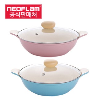 💯韓國直送NEOFLAM RETRO復古公主系列28cm陶瓷不沾中式炒鍋(含玻璃鍋蓋)