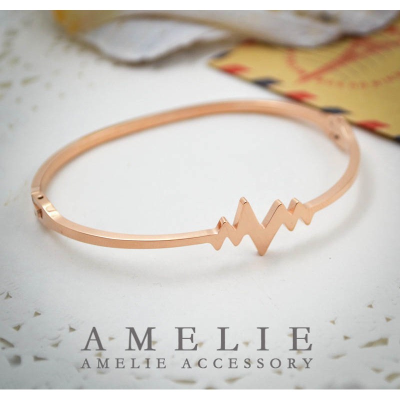 Acls 心電圖醫護護理消防救護韓國東大門心電圖造型百搭鈦鋼玫瑰金手環手鍊飾品 蝦皮購物