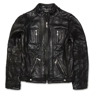 [極新品] DKNY Donna Karan 唐納凱倫 女生100%小牛皮機車夾克短版皮衣 精美銅釦及拉鍊LOGO S號