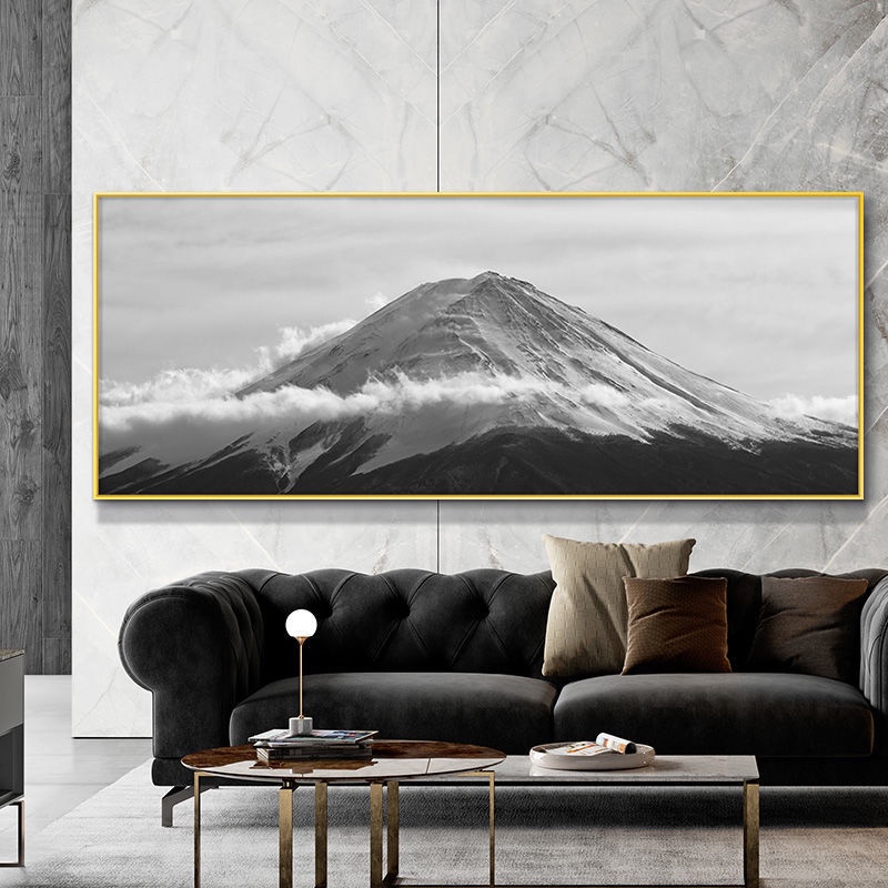 黑白富士山裝飾畫客廳掛畫極簡辦公室巨幅大氣牆畫工業風現代壁畫無框