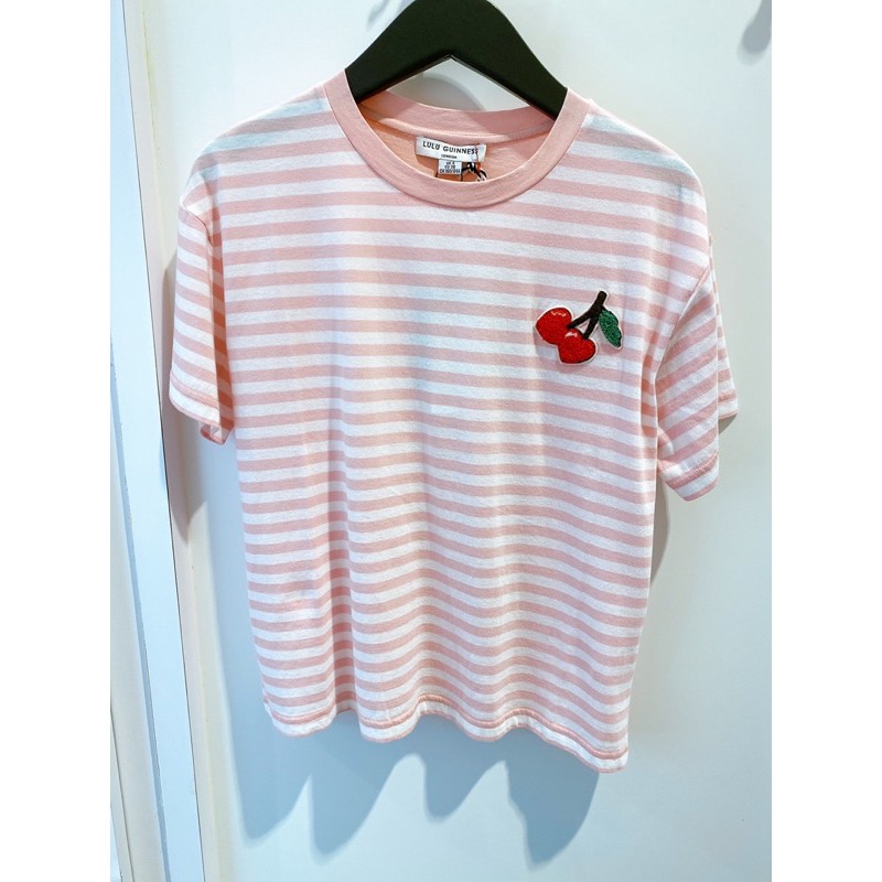 LULU GUINNESS英國設計師品牌棉質粉紅條紋櫻桃短袖