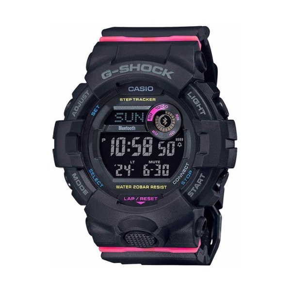 【CASIO G-SHOCK】三軸傳感器輕巧藍芽計步數位運動腕錶-桃紅x黑 GMD-B800SC-1