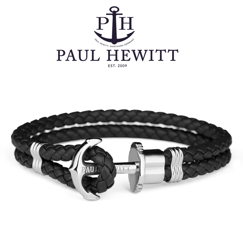 PAUL HEWITT《PH》德國船錨手環/銀白扣皮革手環/黑【第一鐘錶眼鏡】