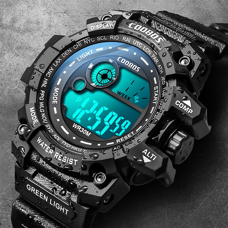 Jam Tangan 男士手錶數字防水運動戶外健身手錶 LED 夜燈日期矽膠錶帶電子時鐘男士豪華手錶